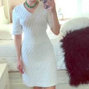 White Calvin Klein cable knit sweater dress